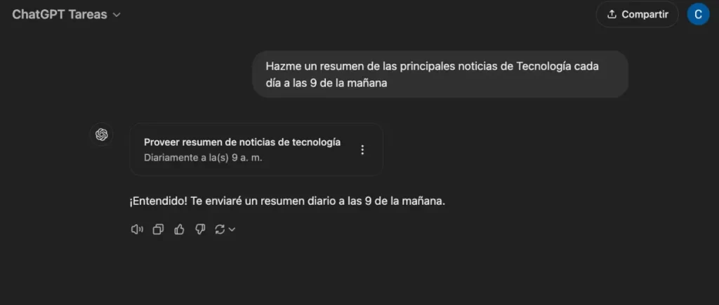 Pídele una Tarea Programada a ChatGPT Task
